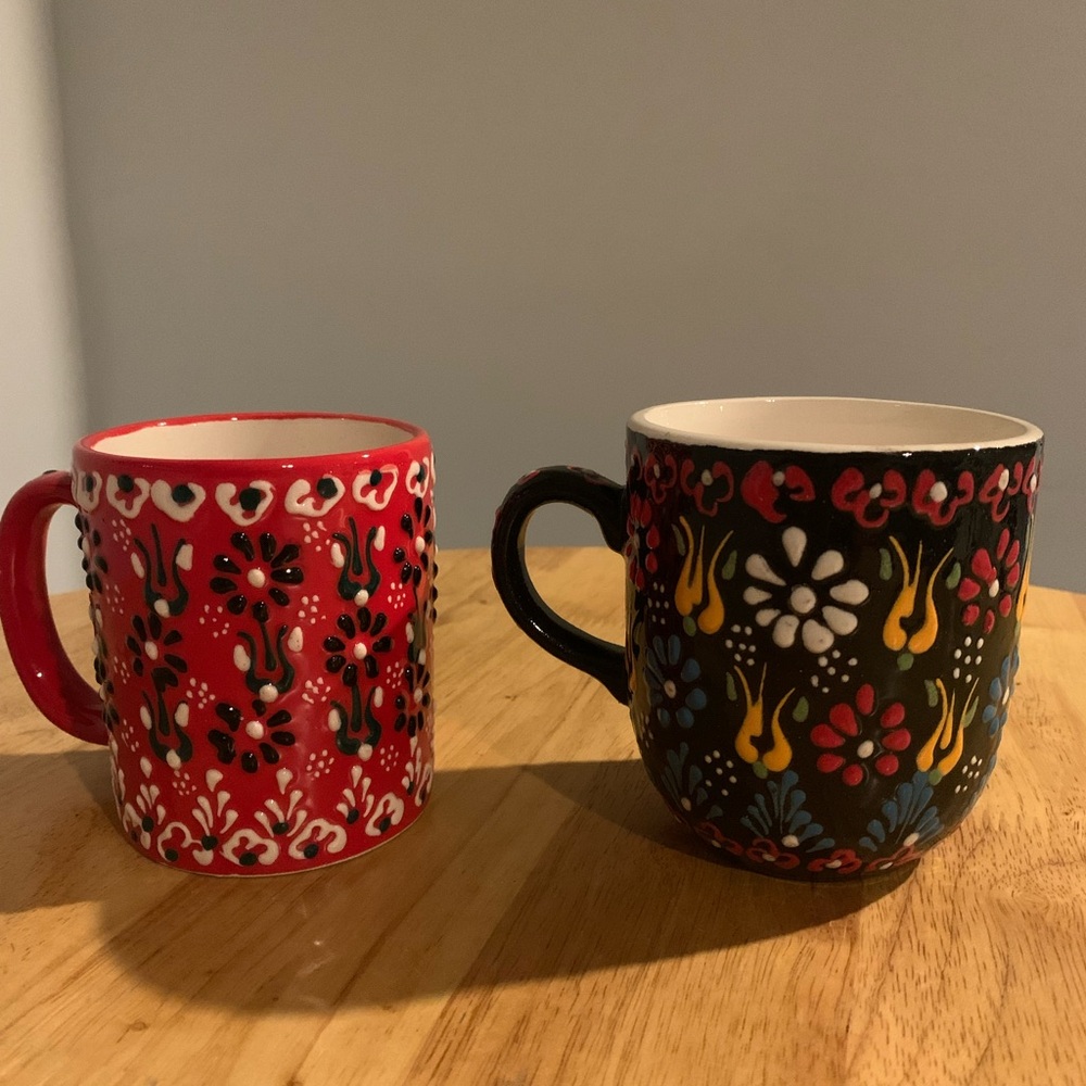 Two Hand Painted Coffee Mugs ( Turkey )